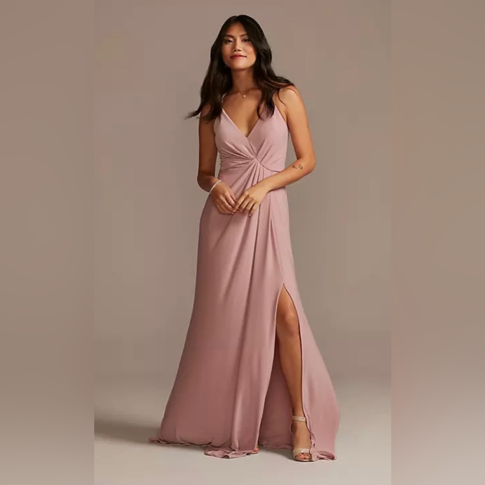 David’s Bridal Bridesmaid Dusty Rose Dress jersey a-line dress with knot detail
